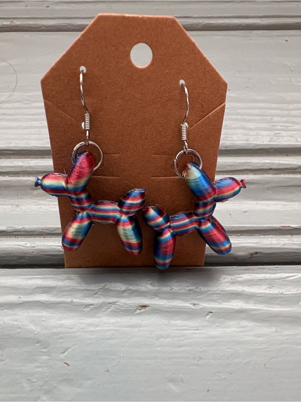 3D Stripe Balloon Dog Earrings